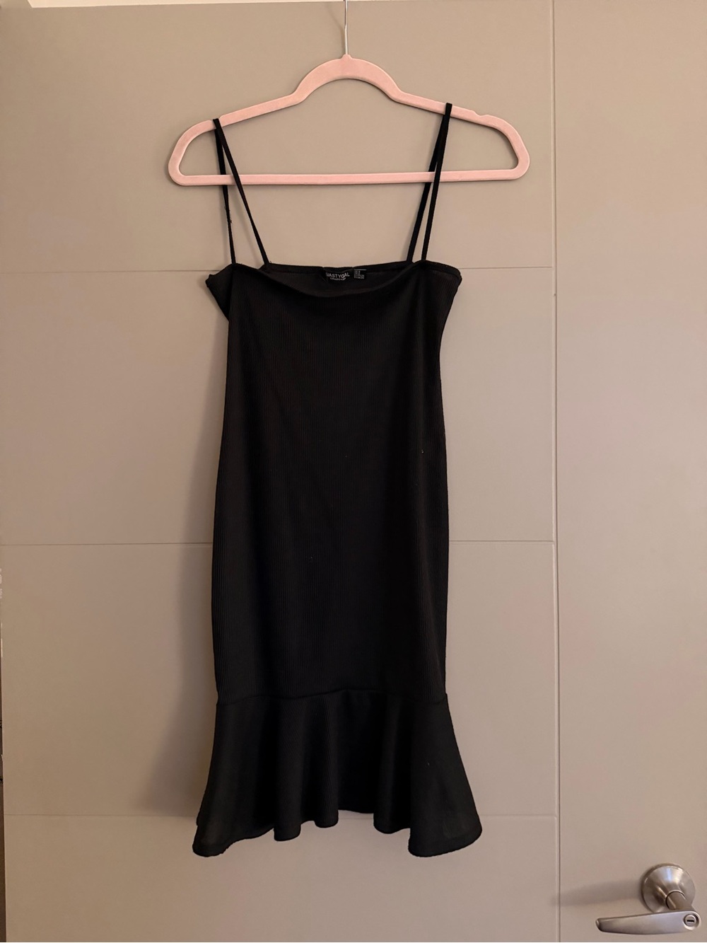Nasty Gal Black Spaghetti Strap Midi Dress with Flounce Hem